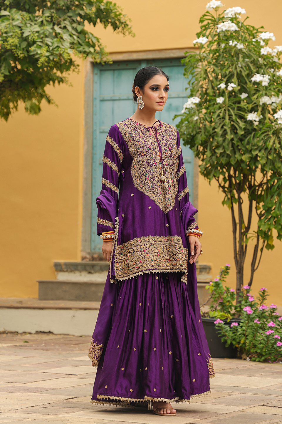 Bird Embroidered Sharara Heavy