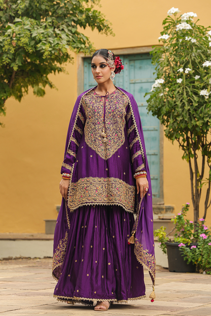 Bird Embroidered Sharara Heavy