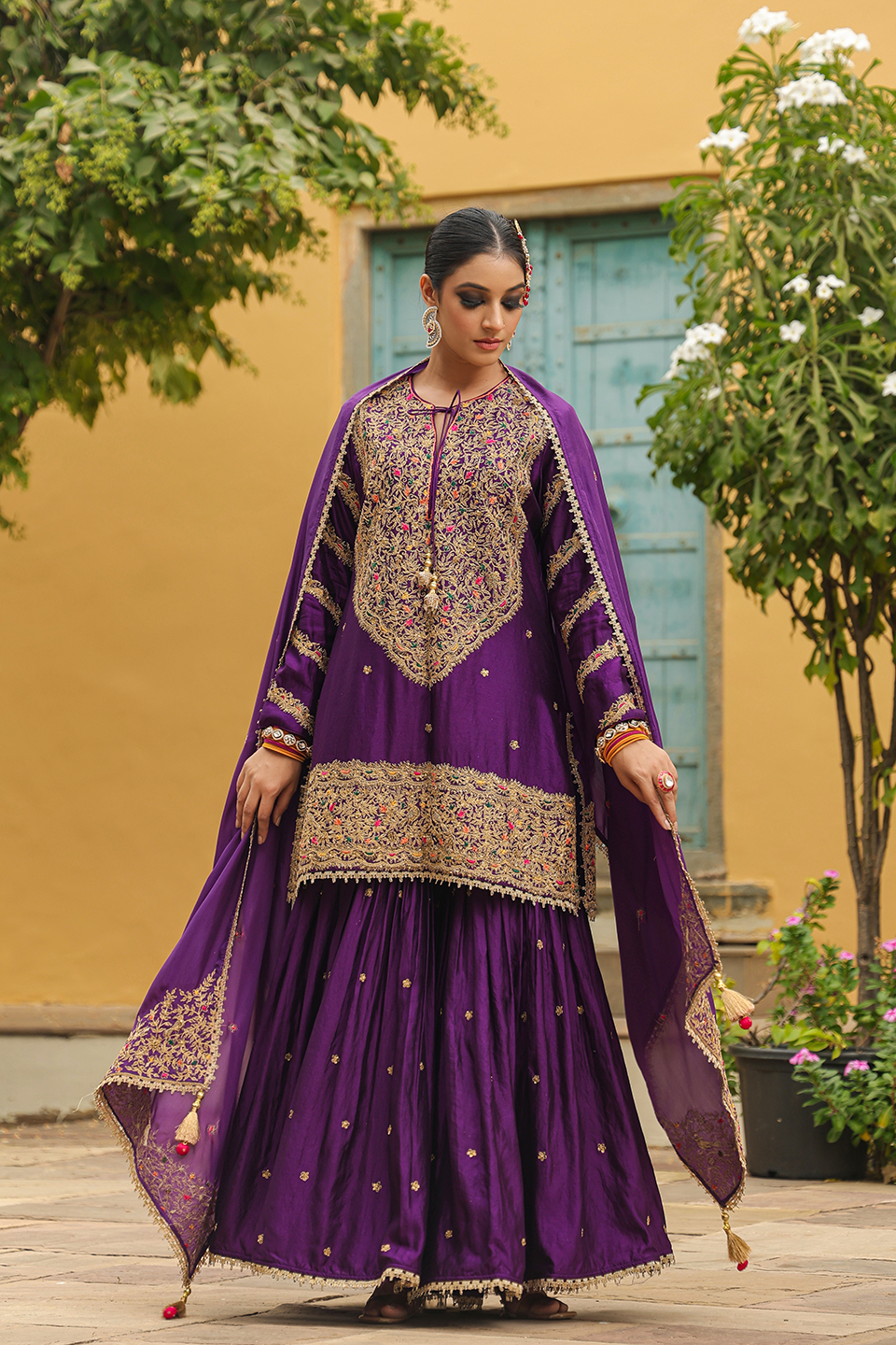 Bird Embroidered Sharara Heavy