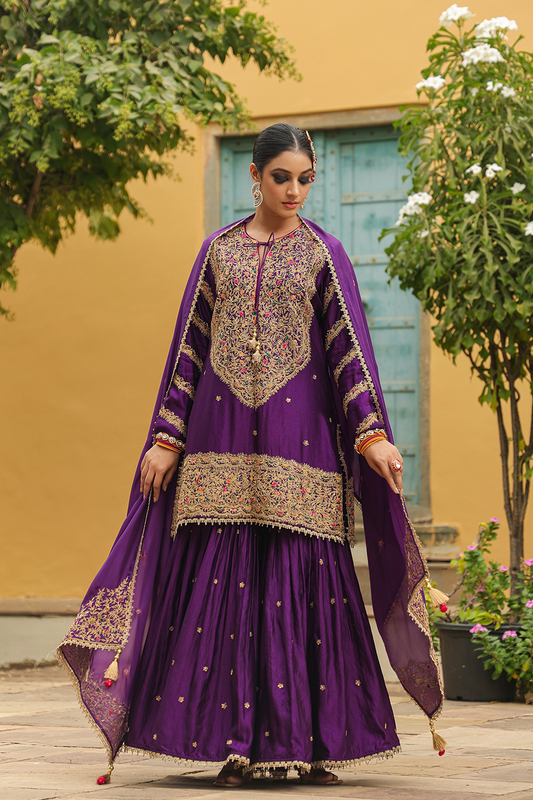 Bird Embroidered Sharara Heavy