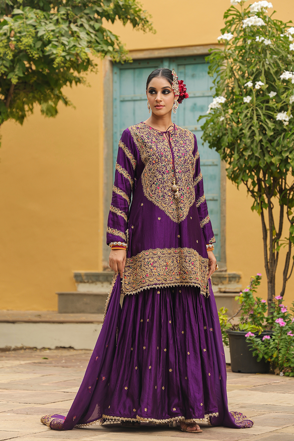 Bird Embroidered Sharara Heavy