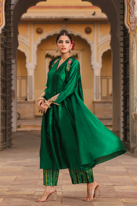 Cheent Embroidery Solid Jacket Kurta Set