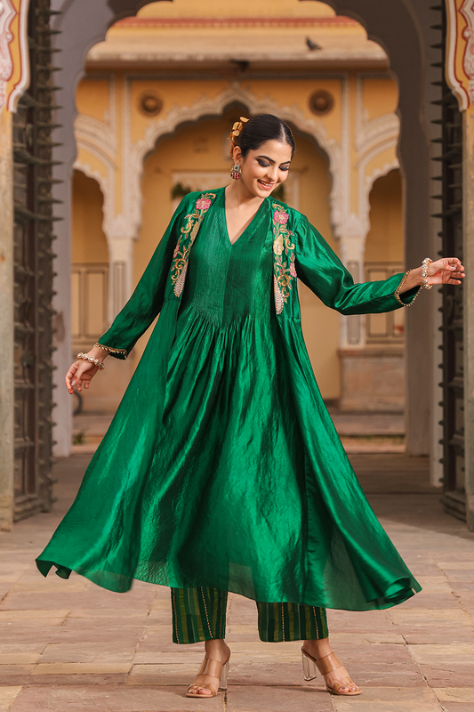 Cheent Embroidery Solid Jacket Kurta Set