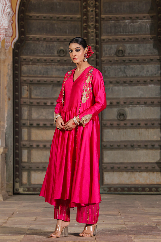 Cheent Embroidery Solid Jacket Kurta Set