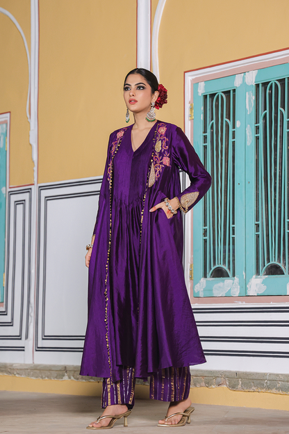 Cheent Embroidery Solid Jacket Kurta Set