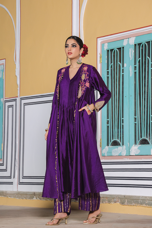 Cheent Embroidery Solid Jacket Kurta Set