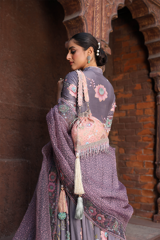 Peach Mughal Embroidered Potli Bag