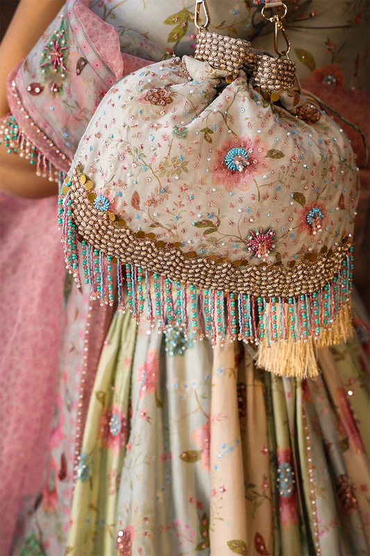 Ivory Mughal Embroidered Potli Bag