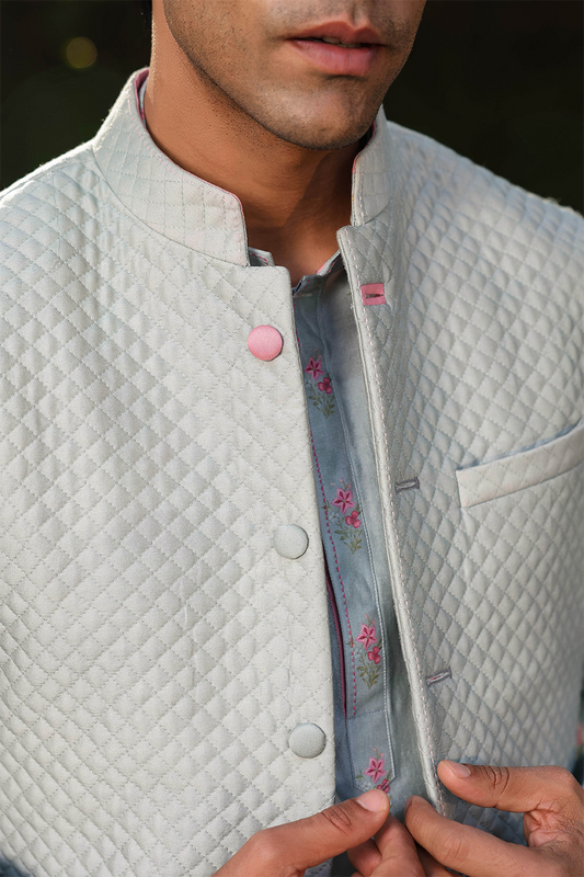 Blue Mughal Quilted Bandi & Embroidered Kurta Set