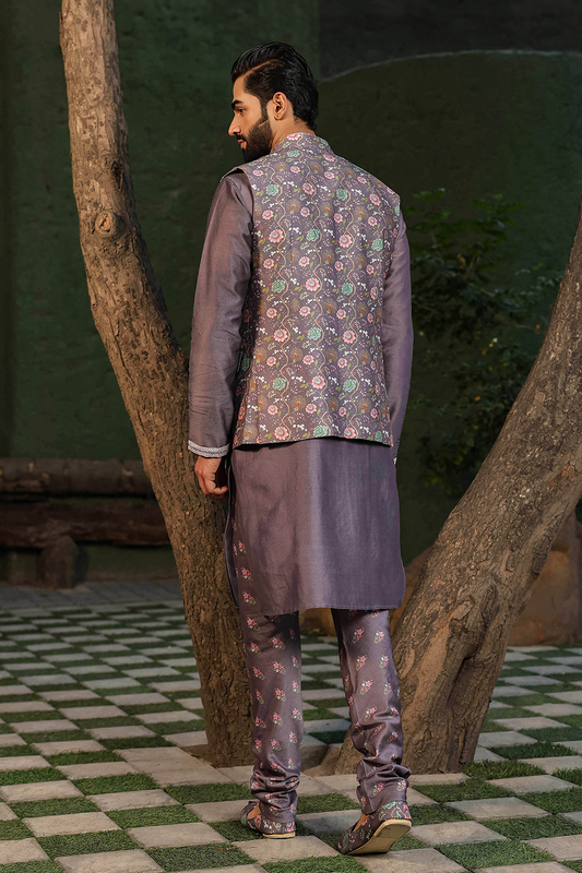 Purple Mughal Embroidered Kurta Set