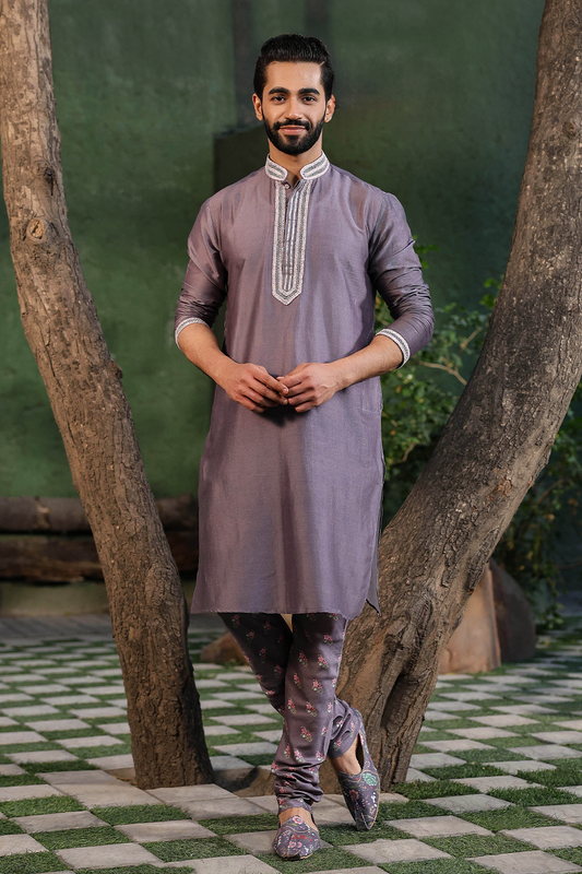 Purple Mughal Printed Bandi & Embroidered Kurta Set
