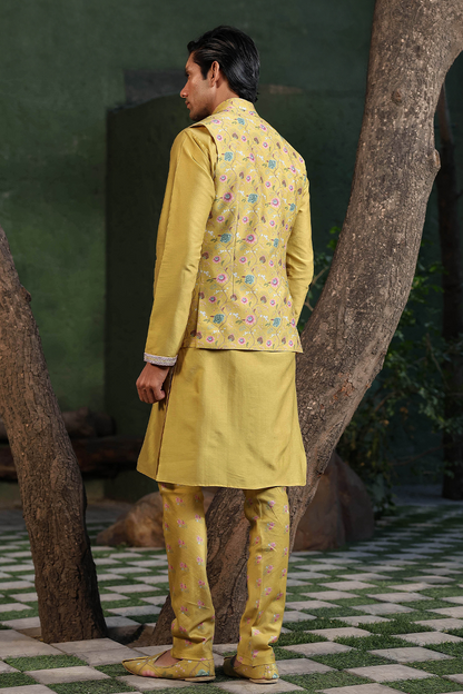 Yellow Mughal Embroidered Kurta Set