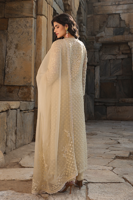 Vaayu Beige Buti Close Neck Kurta Set