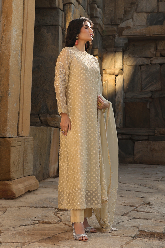 Vaayu Beige Buti Close Neck Kurta Set