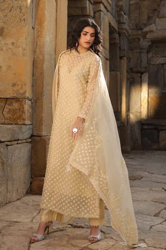 Vaayu Beige Buti Close Neck Kurta Set