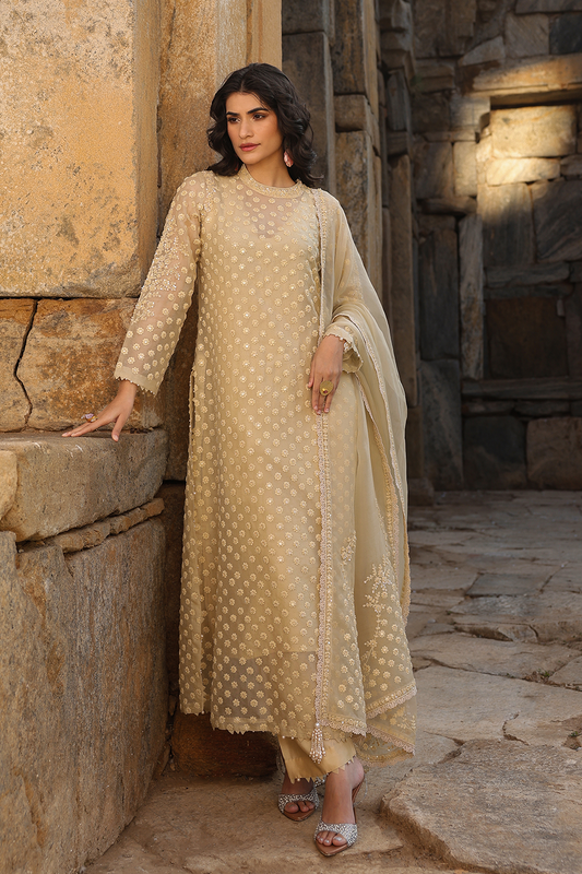 Vaayu Beige Buti Close Neck Kurta Set