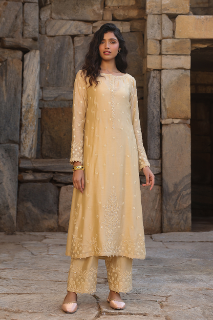 Vaayu Beige Light Buti Kurta Set