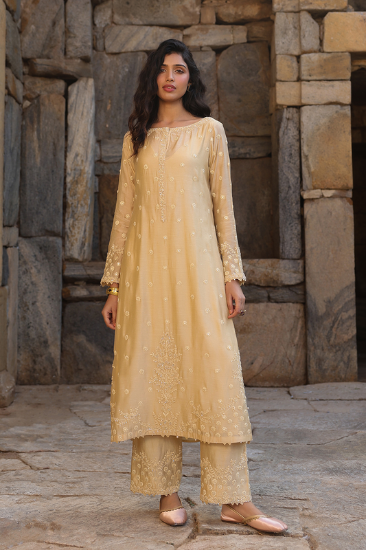 Vaayu Beige Light Buti Kurta Set