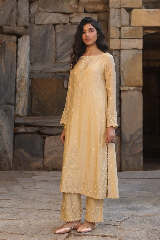 Vaayu Beige Light Buti Kurta Set