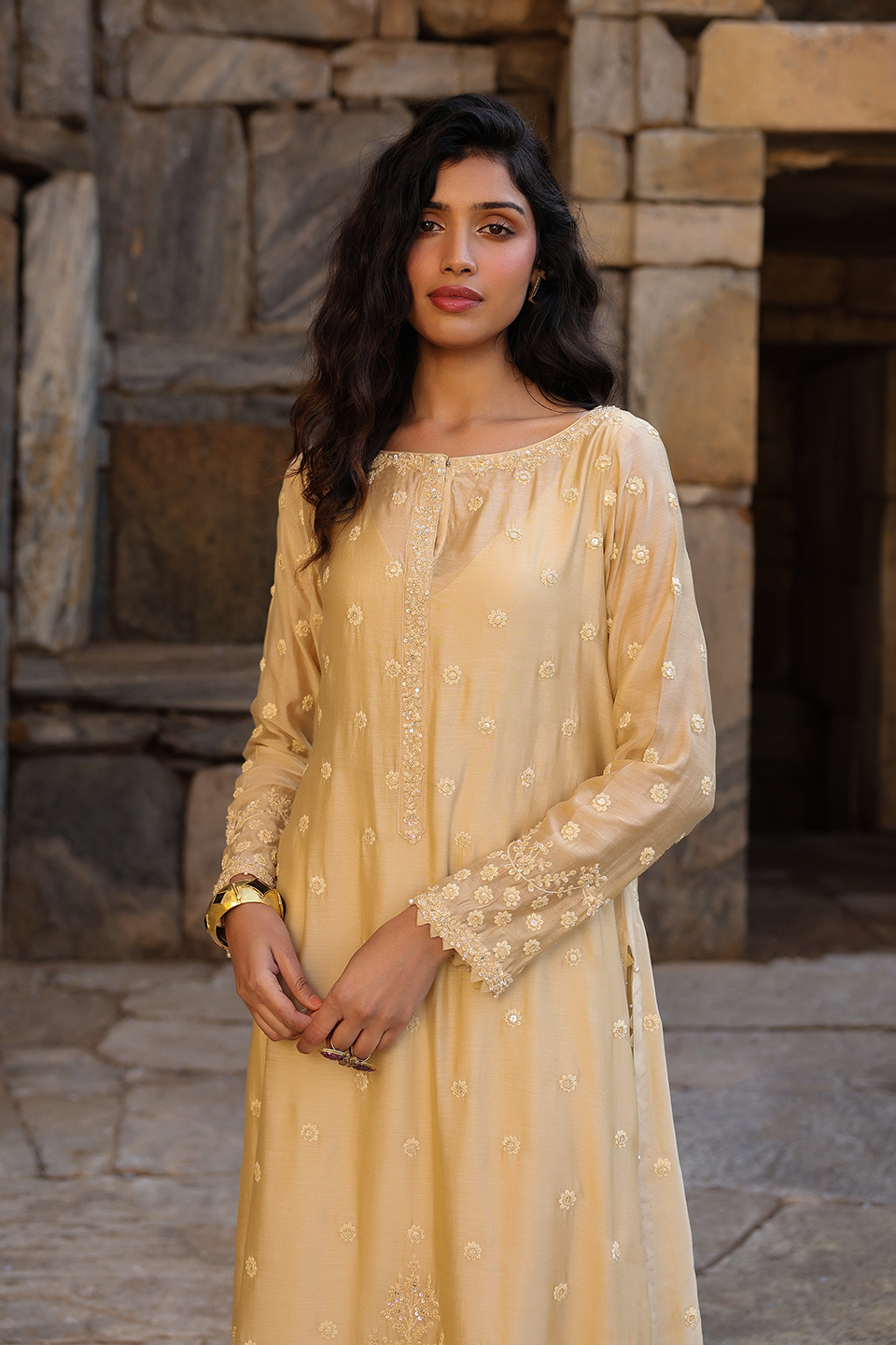 Vaayu Beige Light Buti Kurta Set