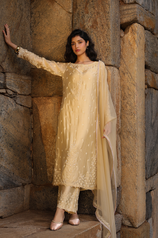 Vaayu Beige Light Buti Kurta Set
