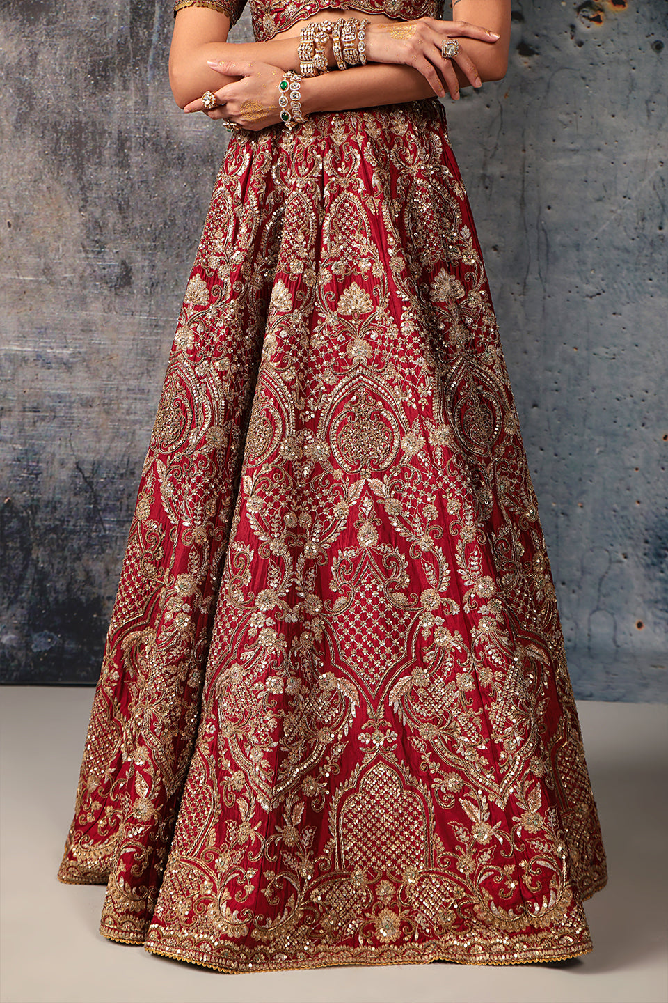 Zar:Rang Maroon Heavy Jaal Lehenga Set