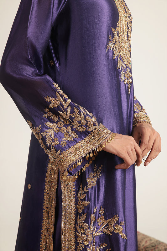 Zar:Rang Purple Jaal Kurta Set