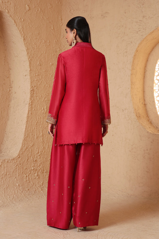 Mehrang Red Short Buti Kurta Set