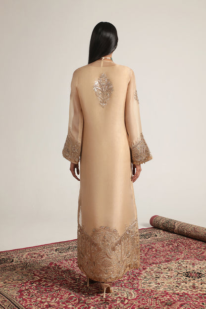 Zar:Rang Ivory Heavy Jaal Kaftan Set