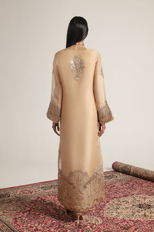 Zar:Rang Ivory Heavy Jaal Kaftan Set