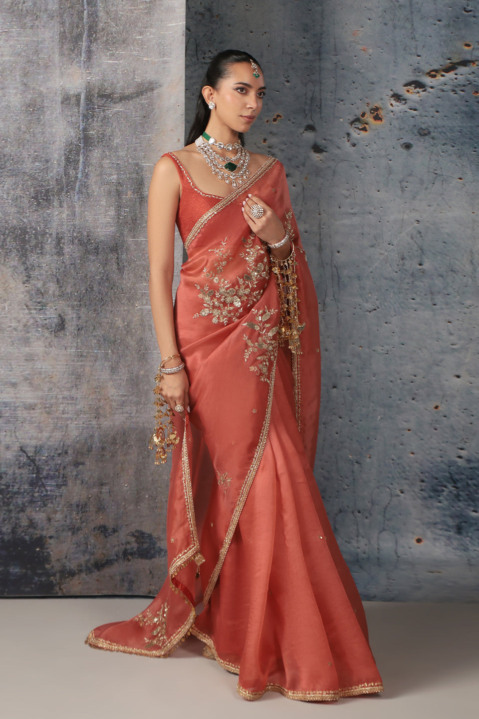 Zar:Rang Orange Zardosi Saree Set
