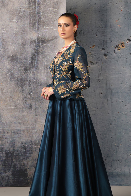 Zar:Rang Blue Peplum Lehenga Set