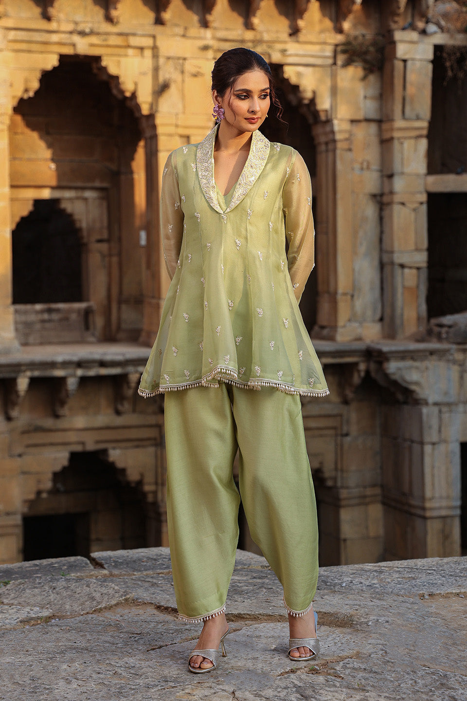 Vaayu Green Short Kalidar Set