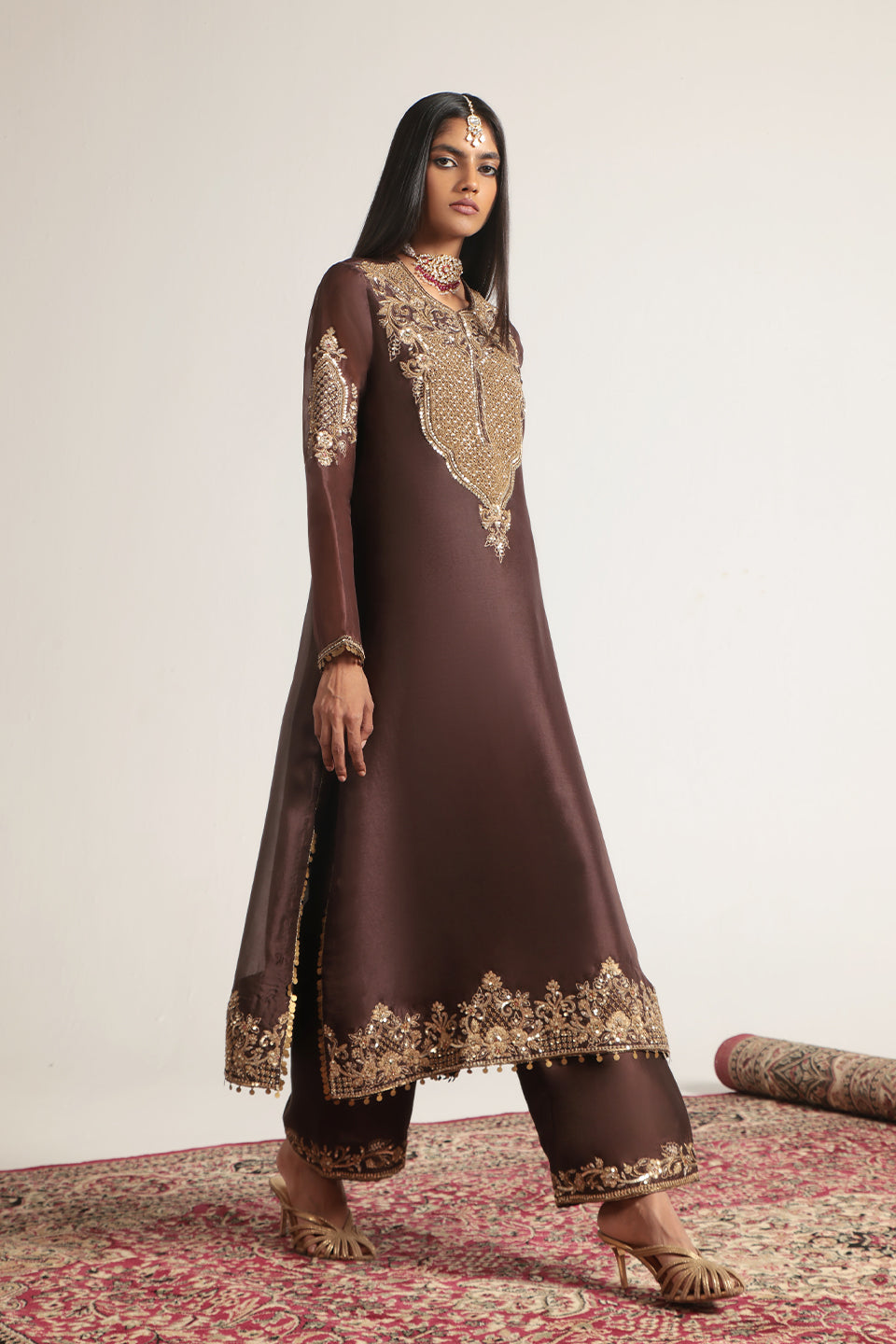 Zar:Rang Brown Straight Kurta Set