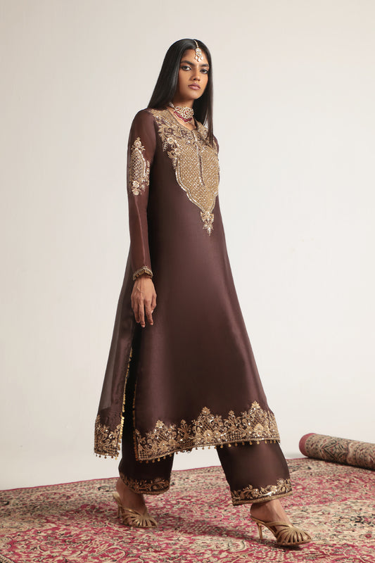 Zar:Rang Brown Straight Kurta Set