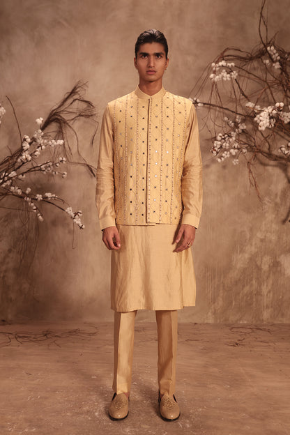 Nazakat Ivory Geometric Mirror Work Bandi Kurta Set