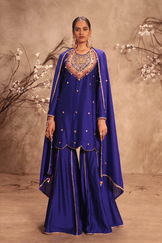 Nazakat Indigo Lotus Yoke Sharara Set