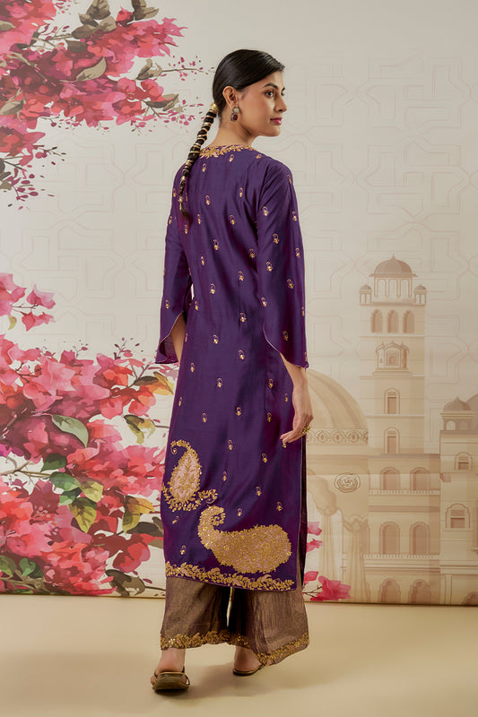 Riwayat Purple Applique Long Kurta Set