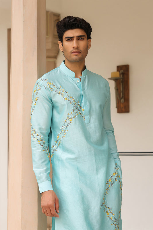 Gulzar Light Blue Abstract Embroidered Kurta Set