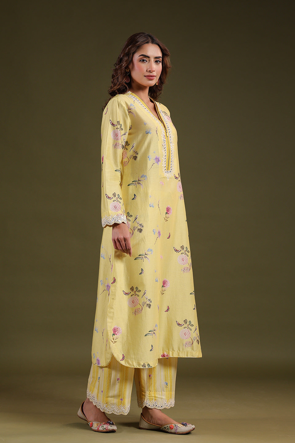Noor Yellow Long Zipper Kurta Set