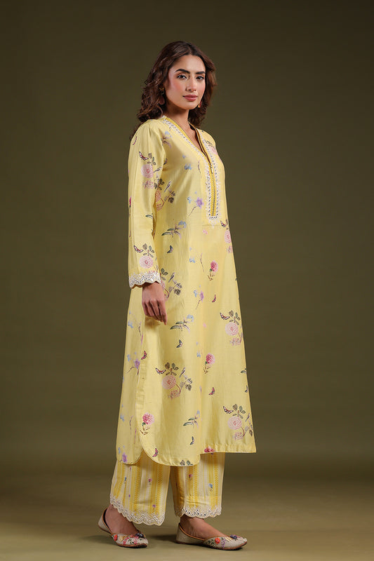Noor Yellow Long Zipper Kurta Set