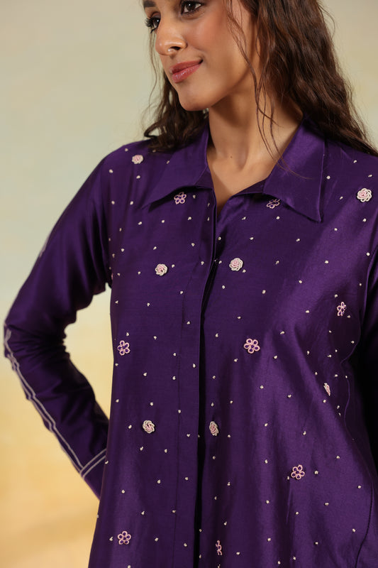 Purple Rose French Knot Shirt