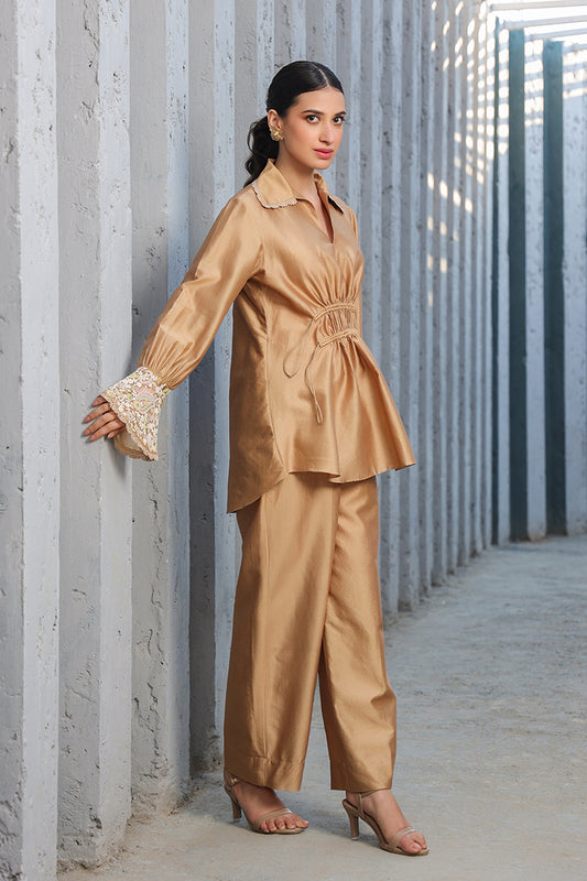 Beige Dori Paisley Gathered Co-ord Set