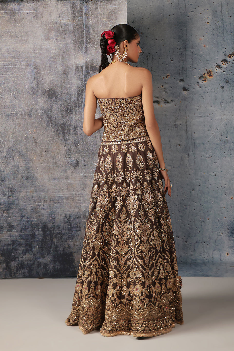 Zar:Rang Brown Corset Lehenga Set