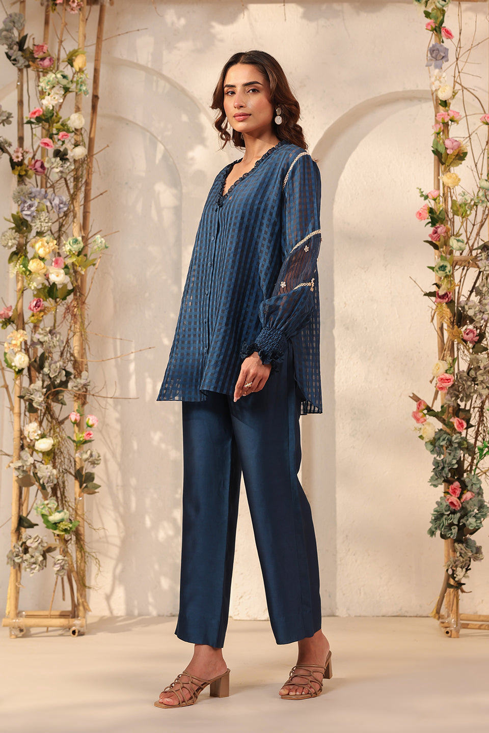 Vaayu Dark Blue V Neck Co ord Set