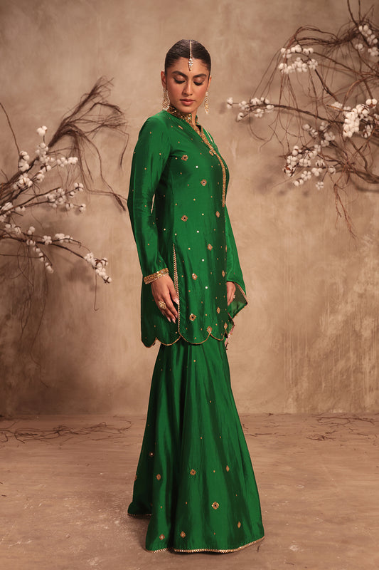 Nazakat Green Mirror Work Sharara Set
