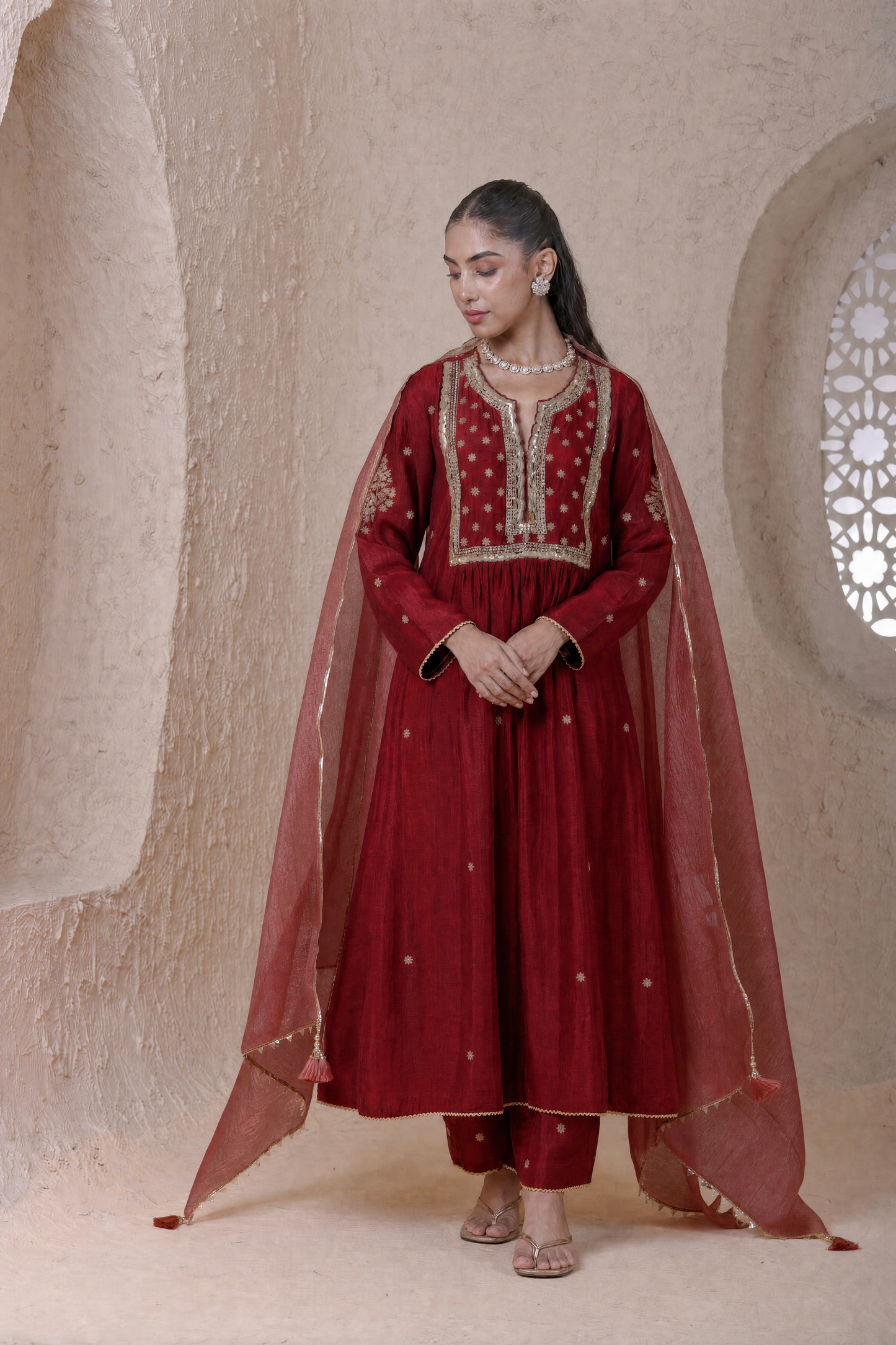 Rangrez  Maroon Frockstyle Kurta Set