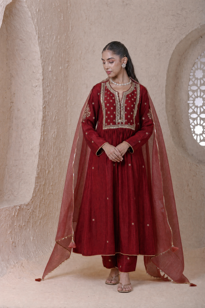 Rangrez  Maroon Frockstyle Kurta Set