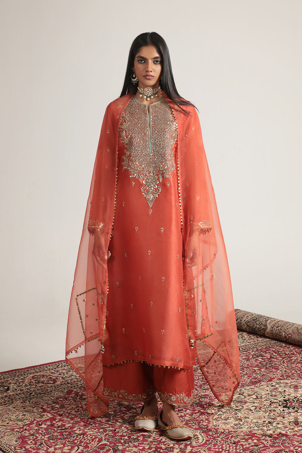 Zar:Rang Orange Long Kurta Set