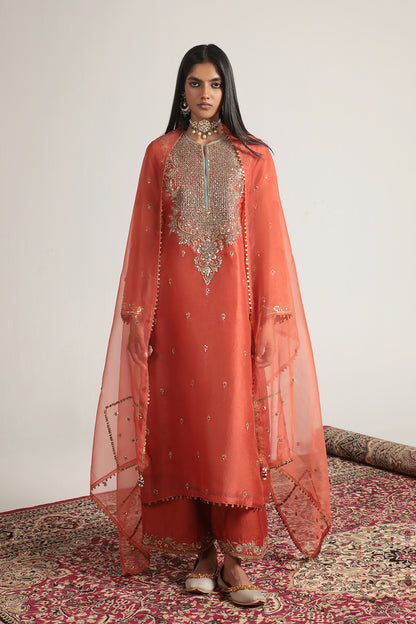 Zar:Rang Orange Long Kurta Set